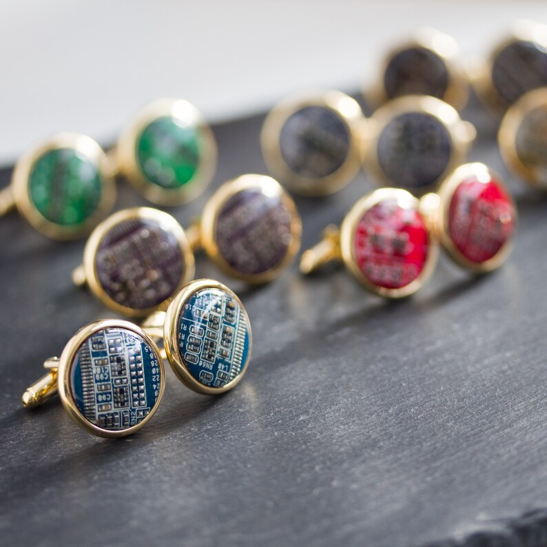 Circuit Board Cuff Links - Geeky Computer Cufflinks - Golden Toned ...