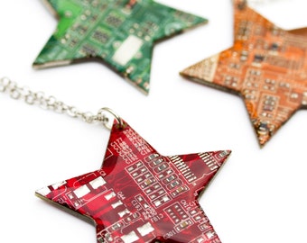 Circuit board Star necklace - geek necklace, computer nerd, contemporary, Statement Necklace, recycled computer jewelry