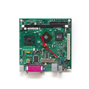 Unique Wall clock - small recycled Computer motherboard, green - ready to ship