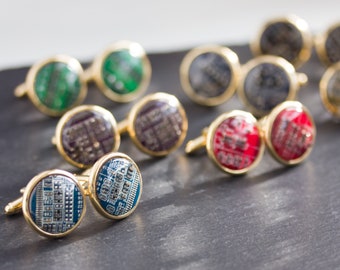 Circuit board Cuff links - Geeky computer cufflinks - golden toned, resin