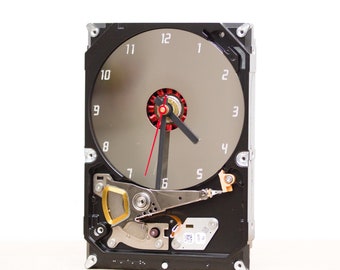 Desk clock made with recycled Computer hard drive, HDD clock, gift for dad, unique gift for geek, graduation gift