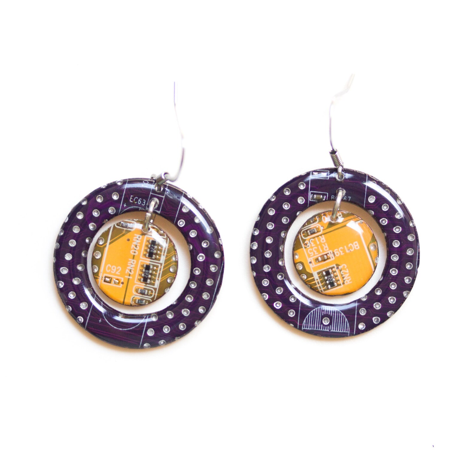 Dangle Circuit Board Earrings Geeky Earrings Recycled Etsy