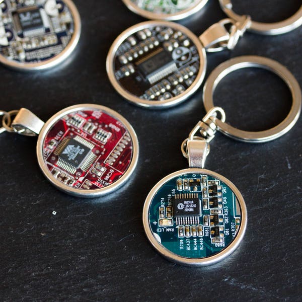 Circuit board Keychain, recycled gift for computer nerd, cool Geeky Keyring, tech gift