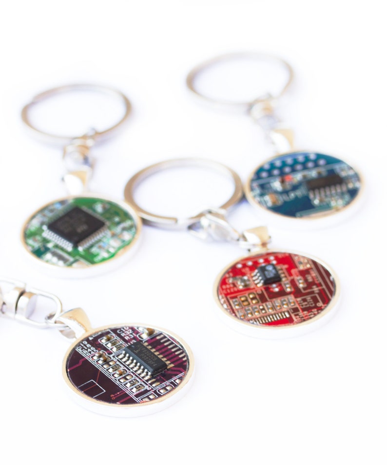 Circuit board Keychain, recycled gift for computer nerd, cool Geeky Keyring, tech gift image 2