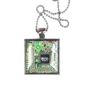 Techie necklace Circuit board necklace geeky square necklace recycled computer motherboard image 3