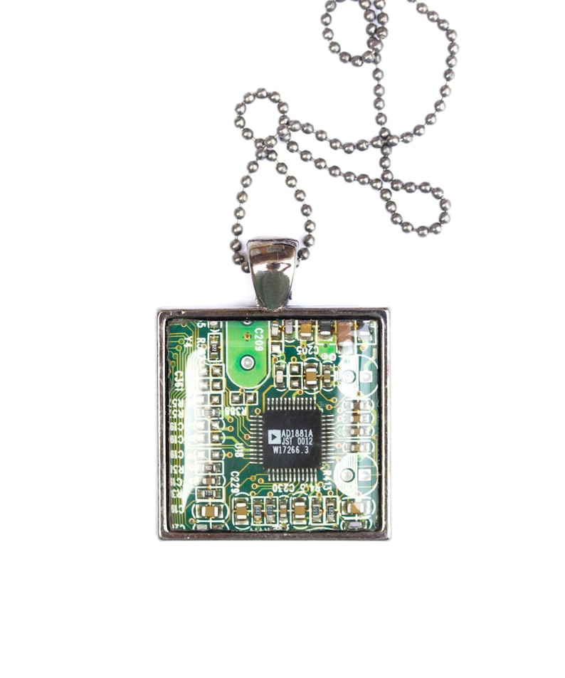 Techie necklace Circuit board necklace geeky square necklace recycled computer motherboard image 3