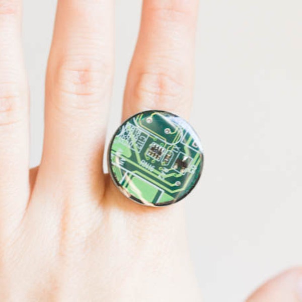 Big round ring - circuit board ring - computer jewelry - geekery - statement ring
