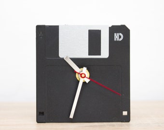 Unique Desk clock - black recycled floppy disk clock, ready to ship