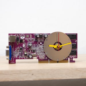 Desk clock - Recycled slim graphics card clock, unique office clock, purple circuit board