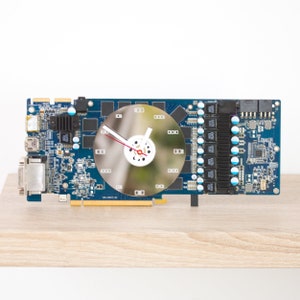 Desk clock - unique office clock, blue Recycled graphics card