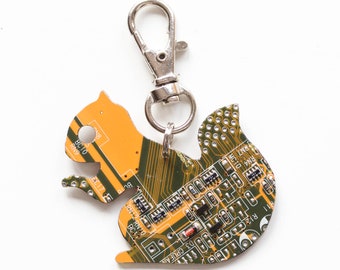 Circuit board squirrel - keychain or bag tag, recycled gift, computer nerd gift, nerdy, science geek, gift for gamer