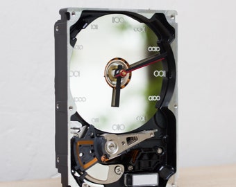 Desk clock made with recycled Computer hard drive, HDD clock, gift for dad, unique gift for geek, graduation gift
