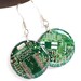 Circuit board earrings - Geeky earrings - recycled computer - round dangle earrings - 23 mm, resin 