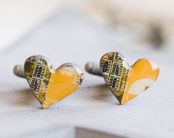 Heart Cufflinks - real circuit boards, cufflinks for Modern Groom (Sample SALE)