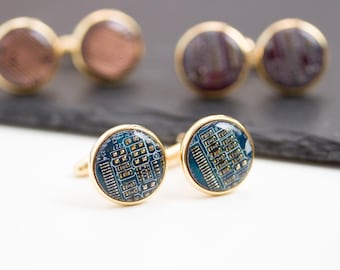 Manchetknopen voor bruidsjonkers, printplaatmanchetknopen, manchetknopen bruiloft, roestvrij staal, 16 mm, herberekenen