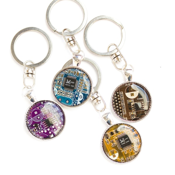 Porte-clés circuit imprimé, cadeau pour papa, cadeau geek informatique - informatique - rond, résine