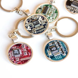 Circuit board Keychain, recycled gift for computer nerd, cool Geeky Keyring, tech gift image 3