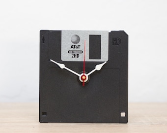 Unique Desk clock - black recycled floppy disk clock, ready to ship