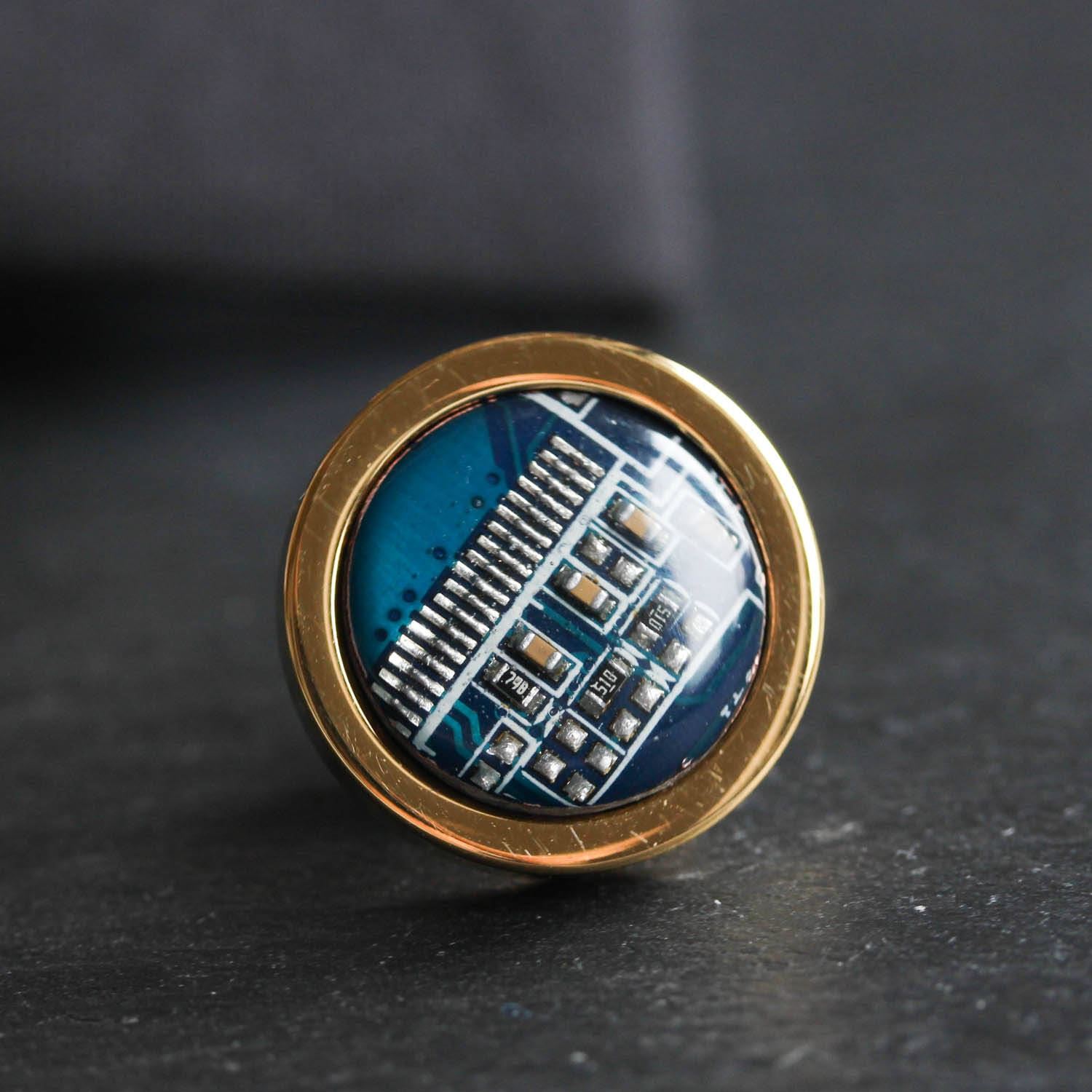 Pin Roll Computer Round Circuit Board Pin, Golden Pin, Unique, Techie Inspired, Geek ...