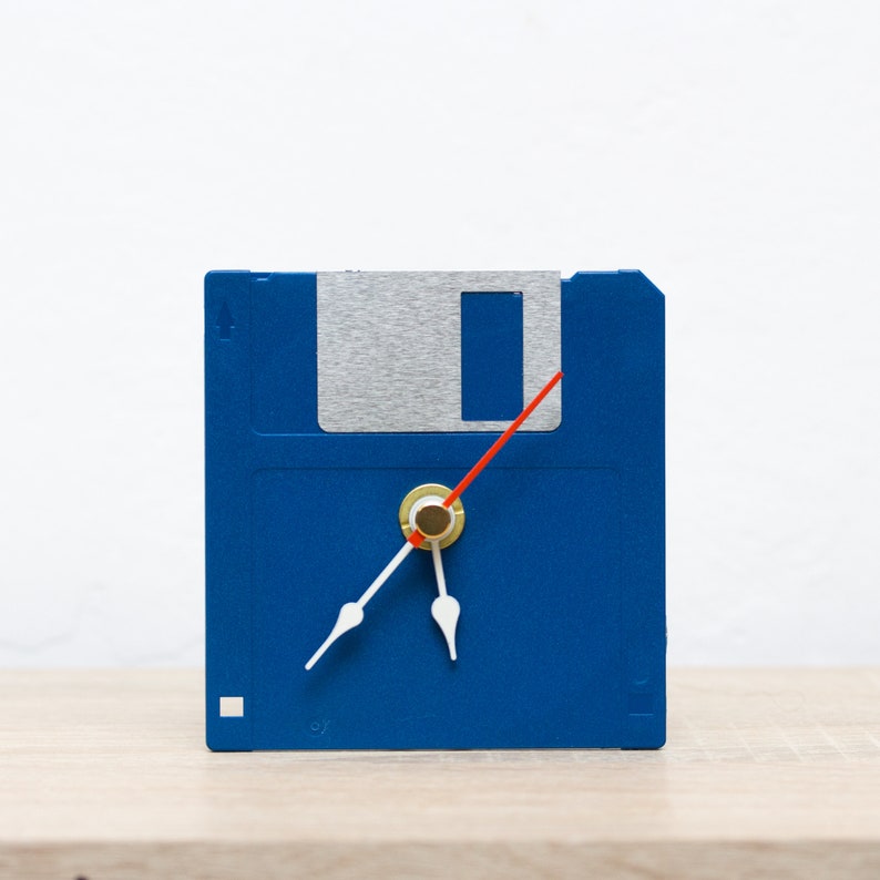 Unique Desk Clock Bright Blue Recycled Floppy Disk Clock Etsy