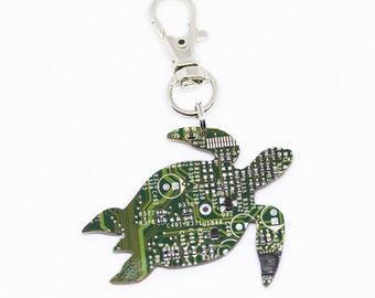 Circuit board Tortoise - brooch, keychain or bag tag - recycled computer nerd gift