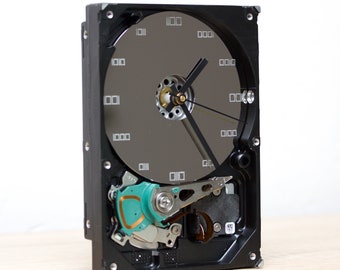 Desk clock made with recycled Computer hard drive, HDD clock, gift for dad, unique gift for geek, graduation gift