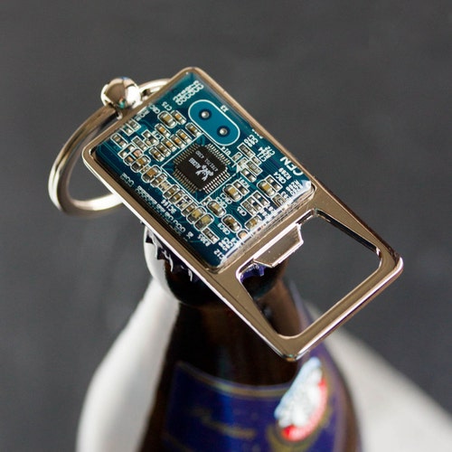 Bottle Opener Keychain With a Circuit Board Groomsmen Gift Etsy