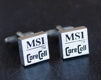 Recycled computer cufflinks, MSI radiator cufflinks