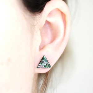 Triangle stud earrings - Circuit board studs - recycled computer - hypoallergenic