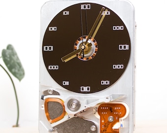 Desk clock made with recycled Computer hard drive, HDD clock, gift for dad, unique gift for geek, graduation gift