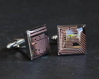 Black and Copper Cufflinks - unique circuit board cufflinks, gift for him, father's gift, modern wedding cuff links