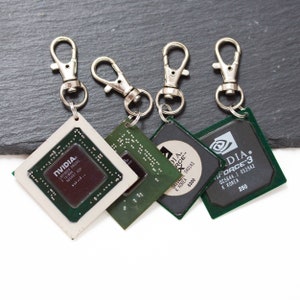 Chaveiro com chipset, chaveiro de computador reciclado, processador gráfico nVidia, GPU