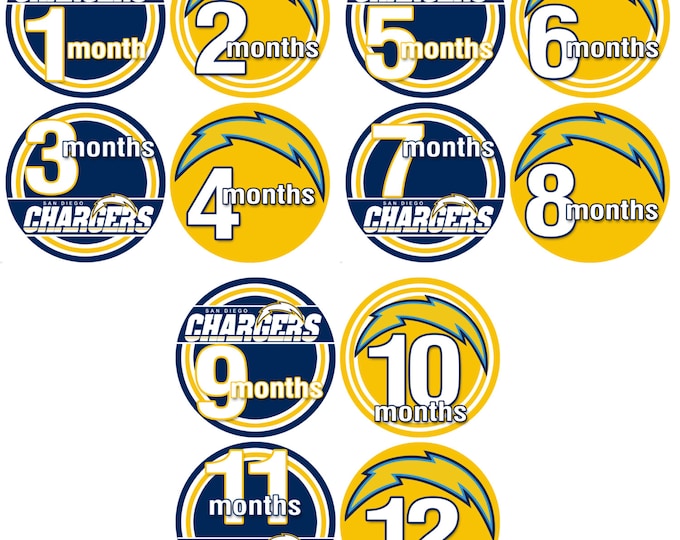 Month to Month Baby Stickers - Baby monthly stickers 1 to 12 months - Bodysuit Romper Stickers - Monthly Baby Stickers - CHARGERS