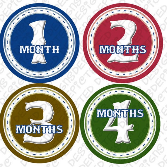 Baby monthly stickers 1 to 12 months - month to month baby stickers - Bodysuit Romper Stickers - Monthly Baby Stickers - BOYS CIRCLES
