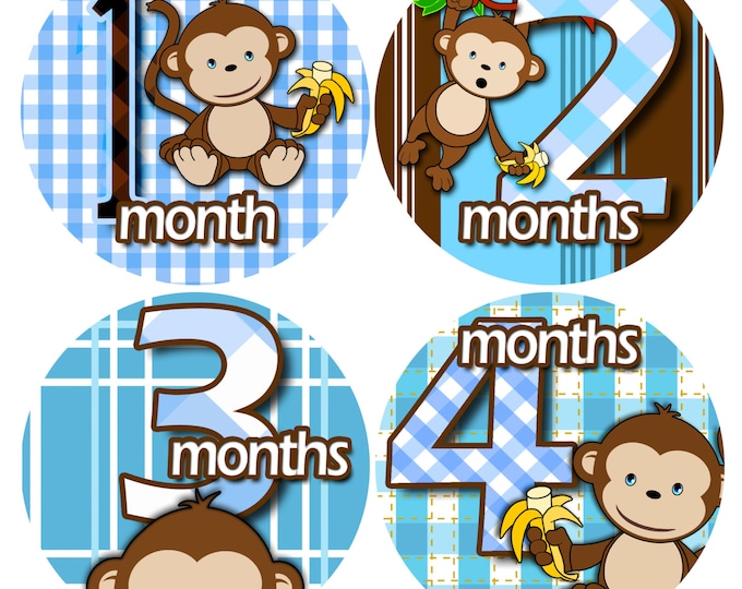 month to month baby stickers - Baby monthly stickers 1 to 12 months - Bodysuit Romper Stickers - Monthly Baby Stickers - BOY BANANA MONKEY