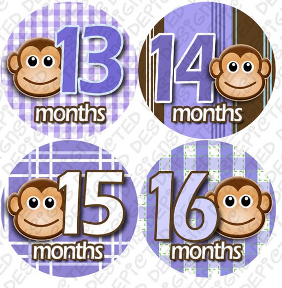 month to month baby stickers - Baby monthly stickers 13 - 24 months - Bodysuit Romper Stickers - Monthly Baby Stickers PURPLE MONKEY STRIPES