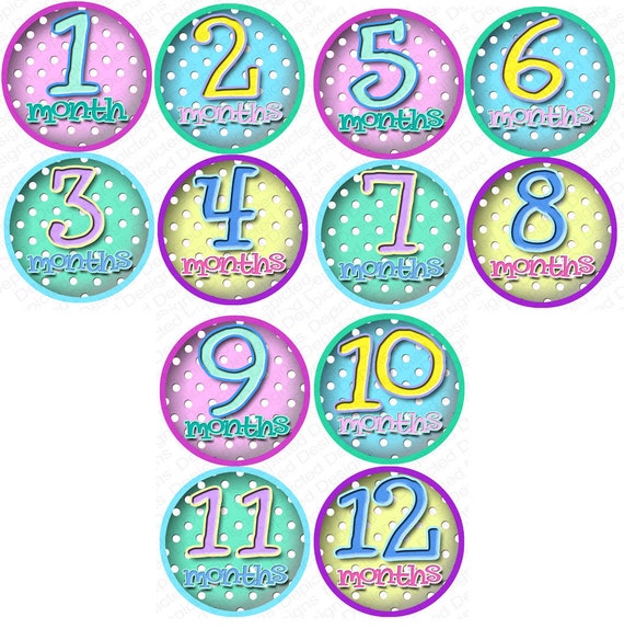 Monthly Baby Stickers - Baby monthly stickers 1 to 12 months - month to month baby stickers - Bodysuit Romper Stickers - POLKA DOTS