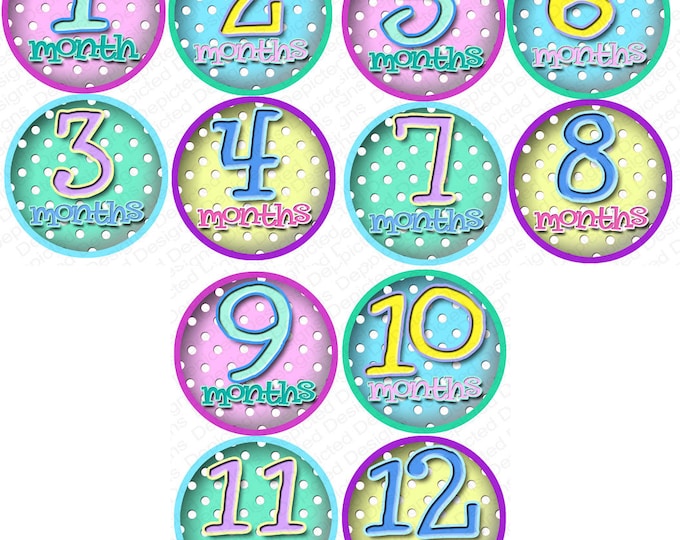 Monthly Baby Stickers - Baby monthly stickers 1 to 12 months - month to month baby stickers - Bodysuit Romper Stickers - POLKA DOTS