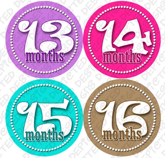 Month to Month baby stickers - Baby monthly stickers 13 - 24 months - Bodysuit Romper Stickers - Monthly Baby Stickers - GIRL DANCING DOTS