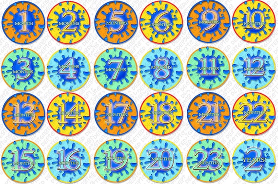 Month to Month baby stickers - Baby monthly stickers 1 to 24 months - Bodysuit Romper Stickers - Monthly Baby Stickers - BLOB SPLASHES