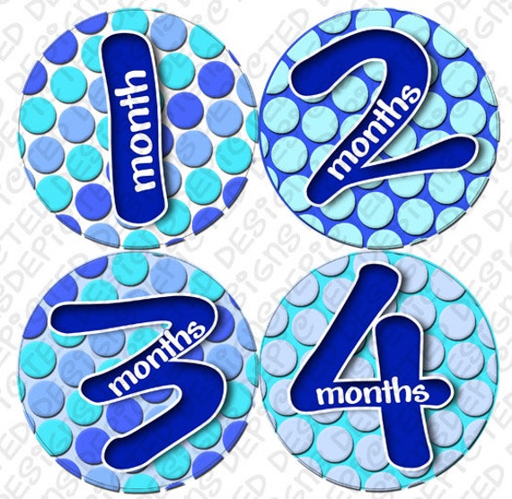 Baby Monthly Stickers 1 to 12 months Bodysuit Romper Stickers - Month to Month Baby Stickers Monthly Baby Stickers - BLUE BUBBLES