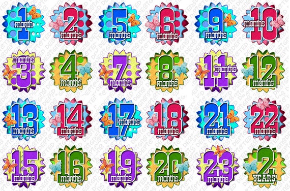 Baby Month Stickers - Month to Month Stickers for Baby 1-24 Baby Month Stickers First Year Belly Stickers Baby Shower Stickers FADING POLKA