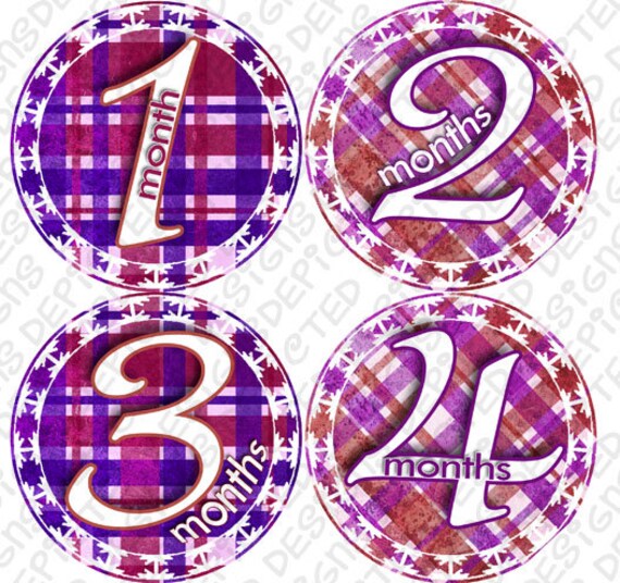 Baby monthly stickers 1 to 12 months - month to month baby stickers - Bodysuit Romper Stickers - Monthly Baby Stickers GIRLY PLAID