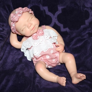 pink polka dot 13 inch doll clothes, Silicone Baby Doll Full Body Reborn Preemie 13 inch 2.3lbs Platinum Silicone Dolls Realistic Real Lifelike Weighted Babies Ecoflex Bathtub Baby