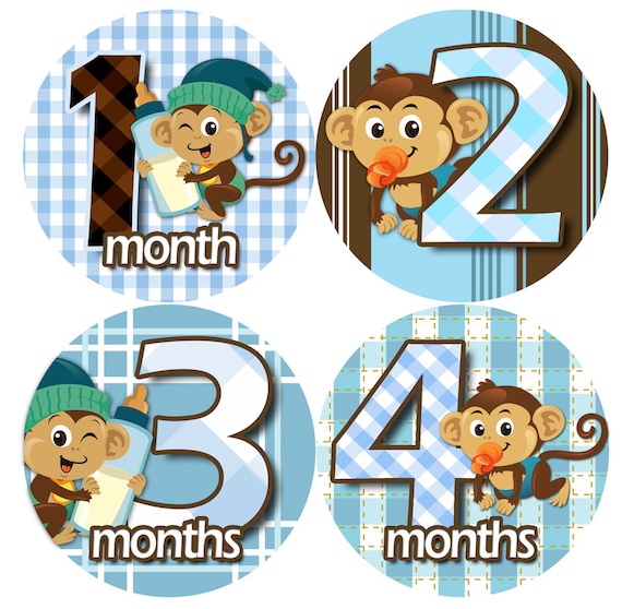 month to month baby stickers - Baby monthly stickers 1 to 12 months - Bodysuit Romper Stickers - Monthly Baby Stickers - PACI BABY MONKEYS