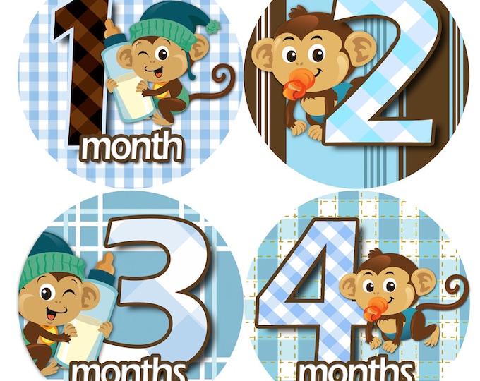 month to month baby stickers - Baby monthly stickers 1 to 12 months - Bodysuit Romper Stickers - Monthly Baby Stickers - PACI BABY MONKEYS