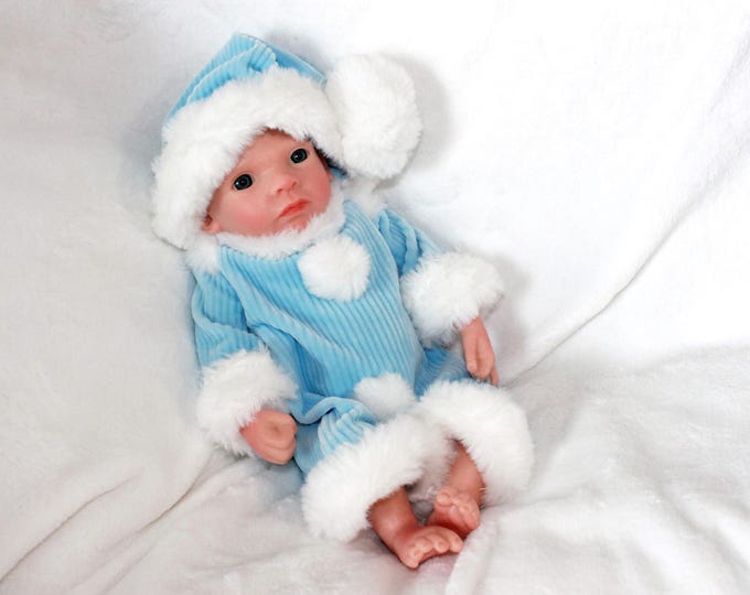 12 Inch Baby Doll Blue Fluff Ball Outfit