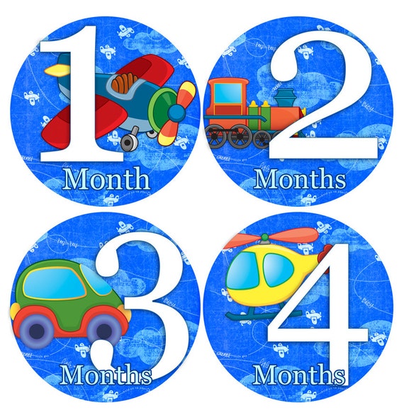 Baby monthly stickers 1 to 12 months - AIRPLANES - month to month baby stickers - Bodysuit Romper Stickers - Monthly Baby Stickers