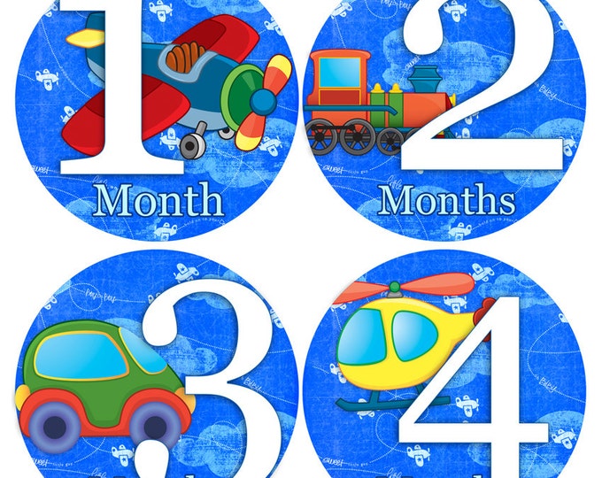 Baby monthly stickers 1 to 12 months - AIRPLANES - month to month baby stickers - Bodysuit Romper Stickers - Monthly Baby Stickers