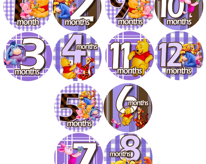 Monthly Baby Stickers WINNIE THE POOH 1-12 Belly Sticker Baby Boy Blue Girl Purple Green Pink Month Sticker Month Milestone Sticker Nursery